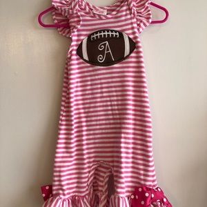 Football RicRac & Ruffles romper w/ A embroidered